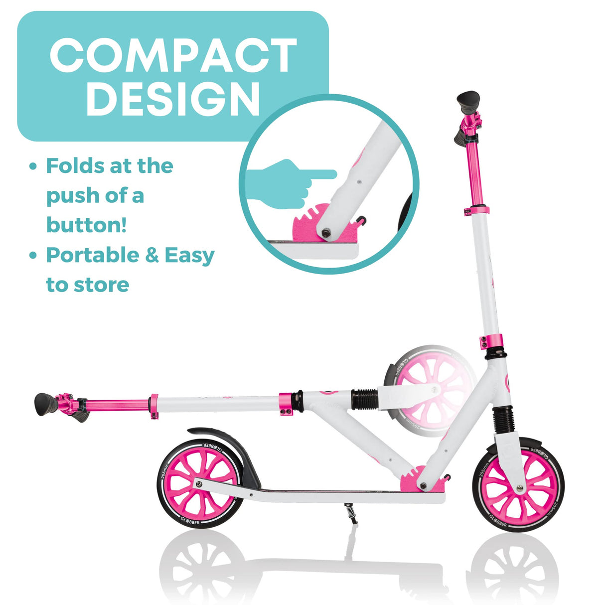 Globber - NL 205 - Patinete plegable de 2 ruedas con suspensión para niños de 8 años + , Blanco - Rosa