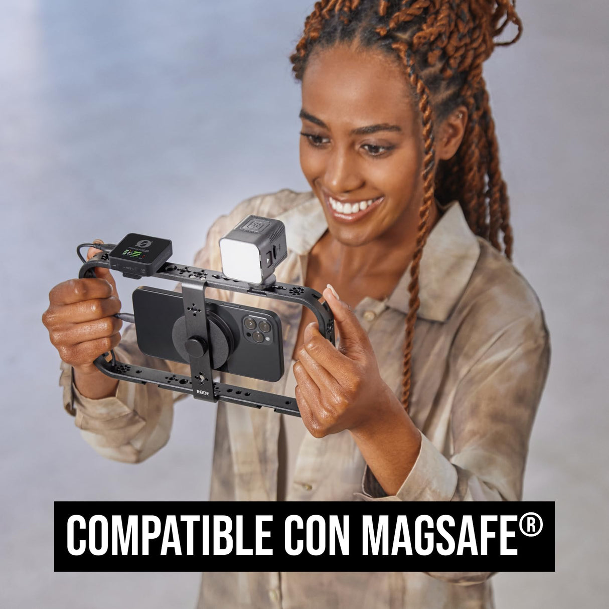 Røde Phone Cage Caja Magnética para Grabar con el Teléfono Røde, con Roscas de 1/4 y 3/8 Pulgadas y Ranuras para Montaje de Zapata Fría, compatible con MagSafe