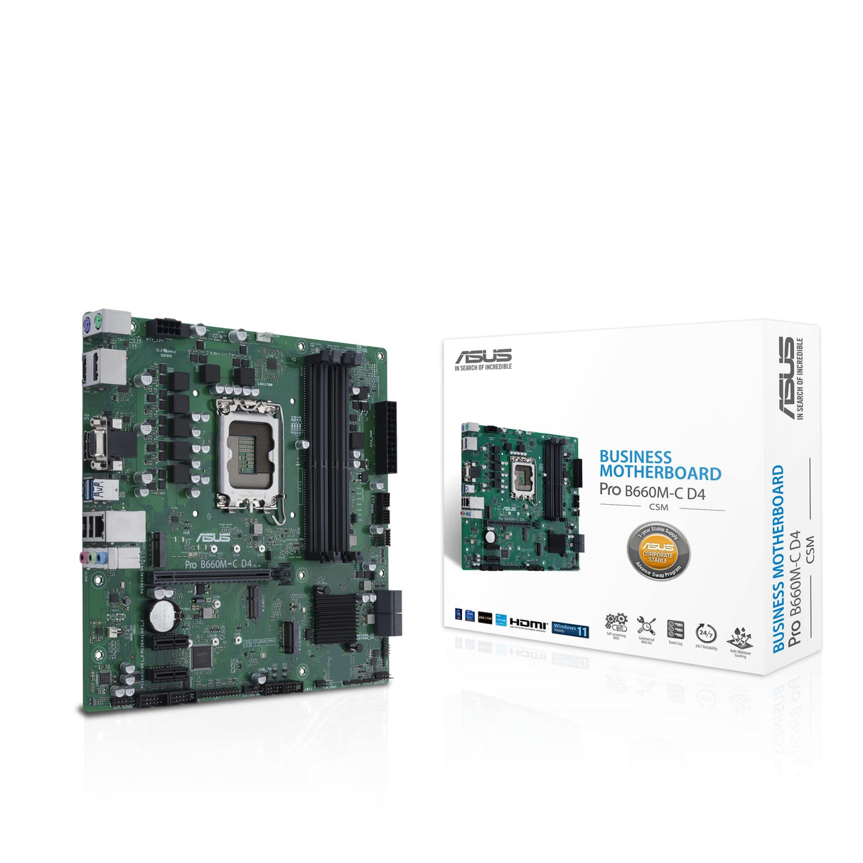 ASUS Technology Holland B.V. Pro B660M-C D4-CSM Placa Base mATX, Intel B660, LGA1700, DDR4, PCI 4.0, LAN Intel 1Gb Realtek 7.1 Surround, 2xM.2, 4xSATA 6GB/s, USB 3.2 Gen 1 Control Center Express Negro