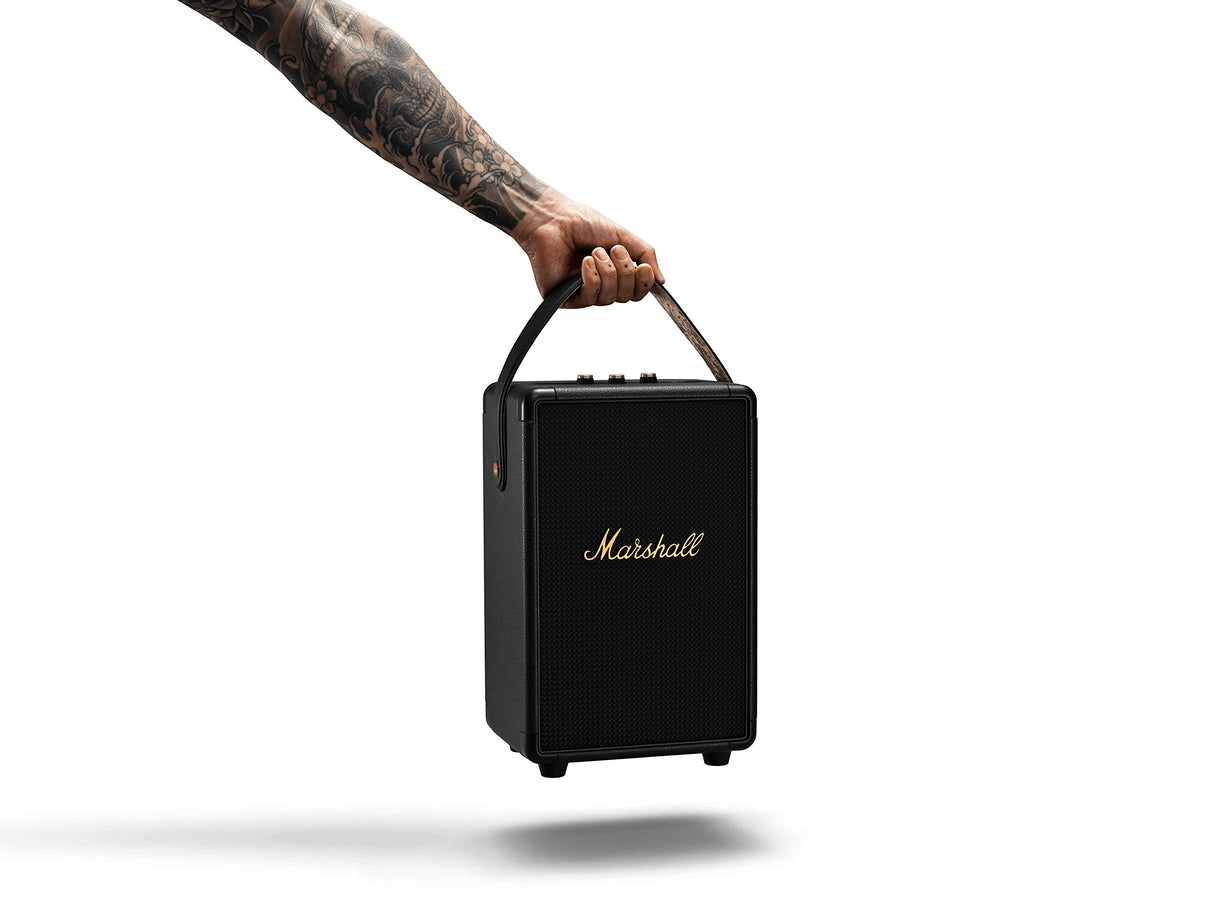 Marshall Tufton Altavoz portátil para fiestas con Bluetooth para exteriores, resistente al agua IPX2, negro y latón