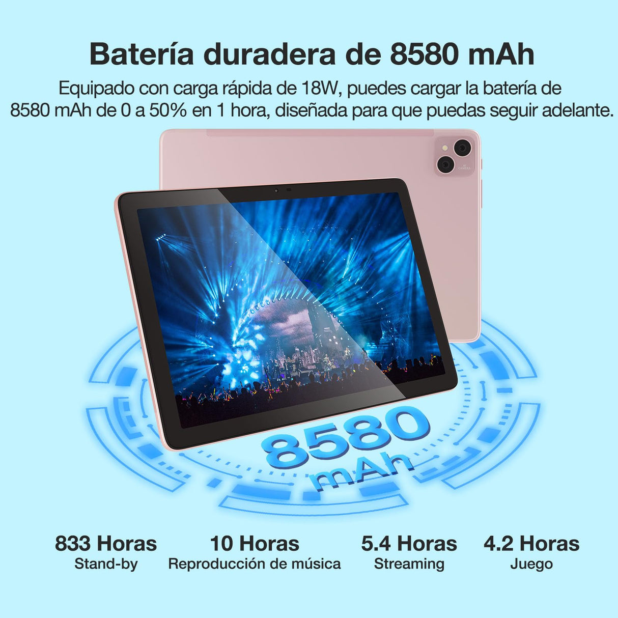 DOOGEE T10 Pro Tablet 10,1 Pulgadas FHD+ con 15GB RAM + 256GB ROM (Ampliable 1TB), Batería de 8580mAh, Octa-Core Android 12 Tablet con Dual 4G LTE, WiFi 2,4/5G, TÜV-Certificado, 13MP + 8MP, Rosa