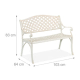 Relaxdays Banco Jardín, 2 Plazas, Terraza, Balcón, Aluminio Fundido, 83x103x64 cm, Asiento Antiguo Exterior, Blanco/Oro