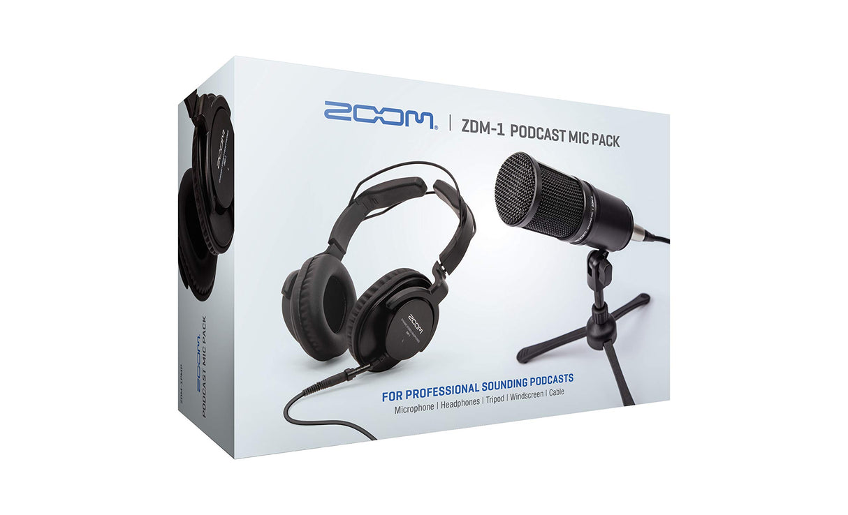 Zoom ZDM-1 Juego de micrófono para podcasts, micrófono dinámico para podcast, ZHO-1, auriculares, trípode TPS-4, esponja, 2 m, cable XLR, para grabación y streaming de podcasts