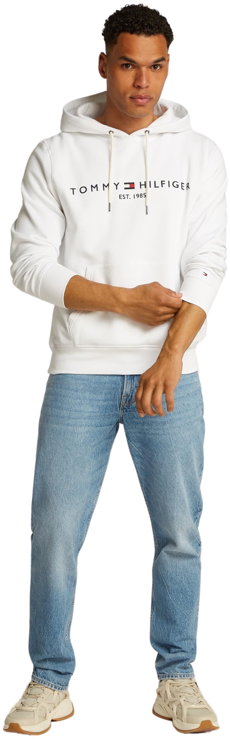 Tommy Hilfiger Sudadera Hombre Tommy Logo con capucha, Blanco (White), M