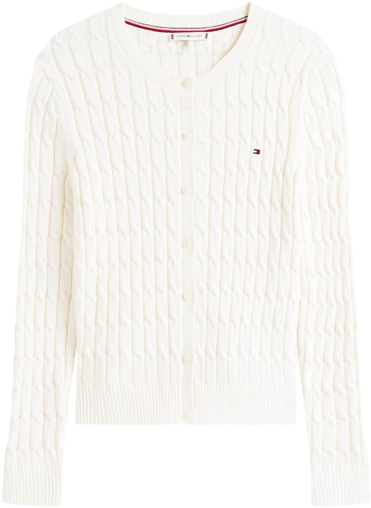 Tommy Hilfiger Chaqueta de punto Mujer Cardigan Co Cable Mid Slim Fit, Blanco (Ivory Silk), XL