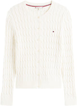 Tommy Hilfiger Chaqueta de punto Mujer Cardigan Co Cable Mid Slim Fit, Blanco (Ivory Silk), XL