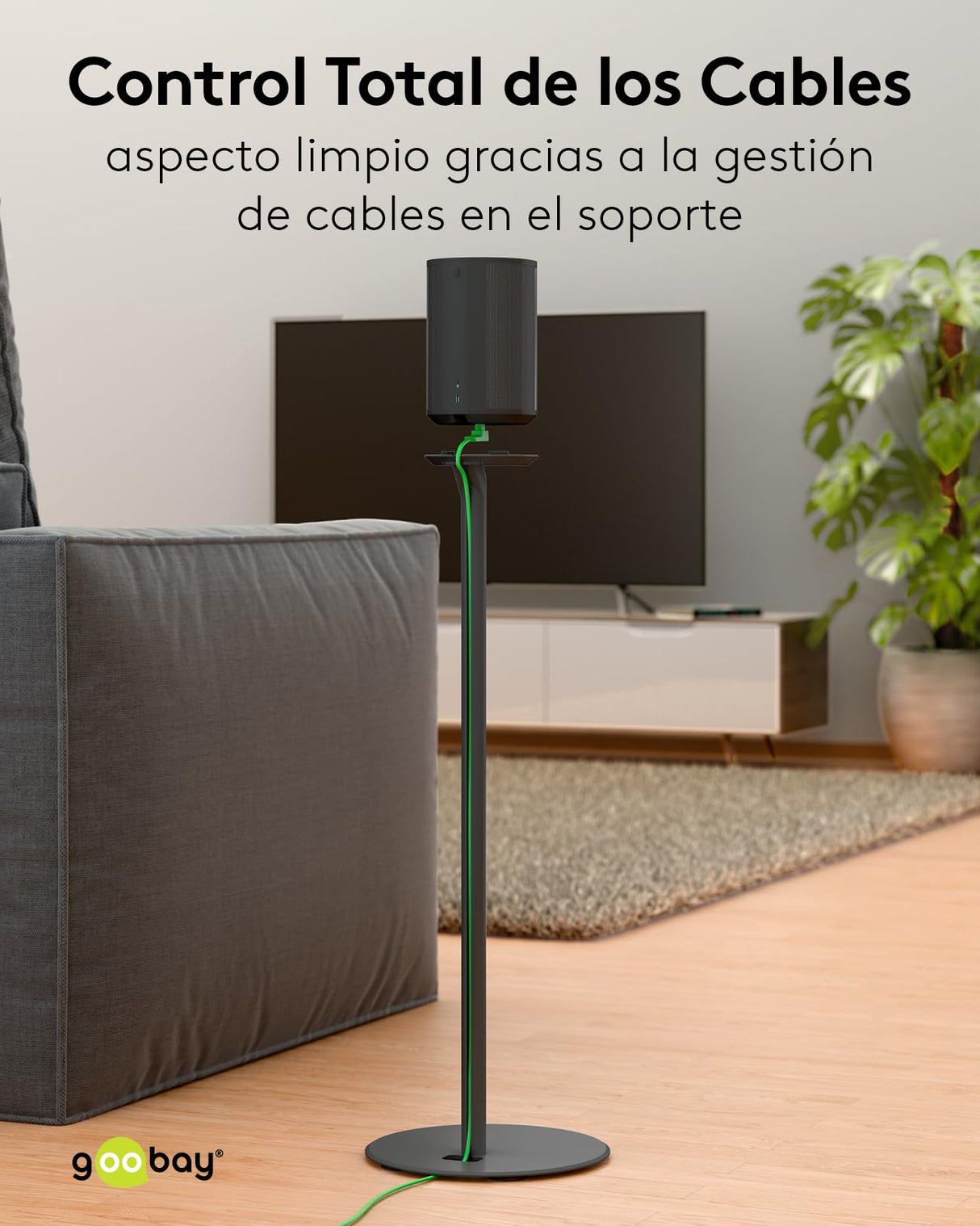 goobay Soporte para Altavoces Sonos Era 100, Capacidad de Carga de 3 K, gestión de Cables, 71,5cm de Altura, Negro, 71026