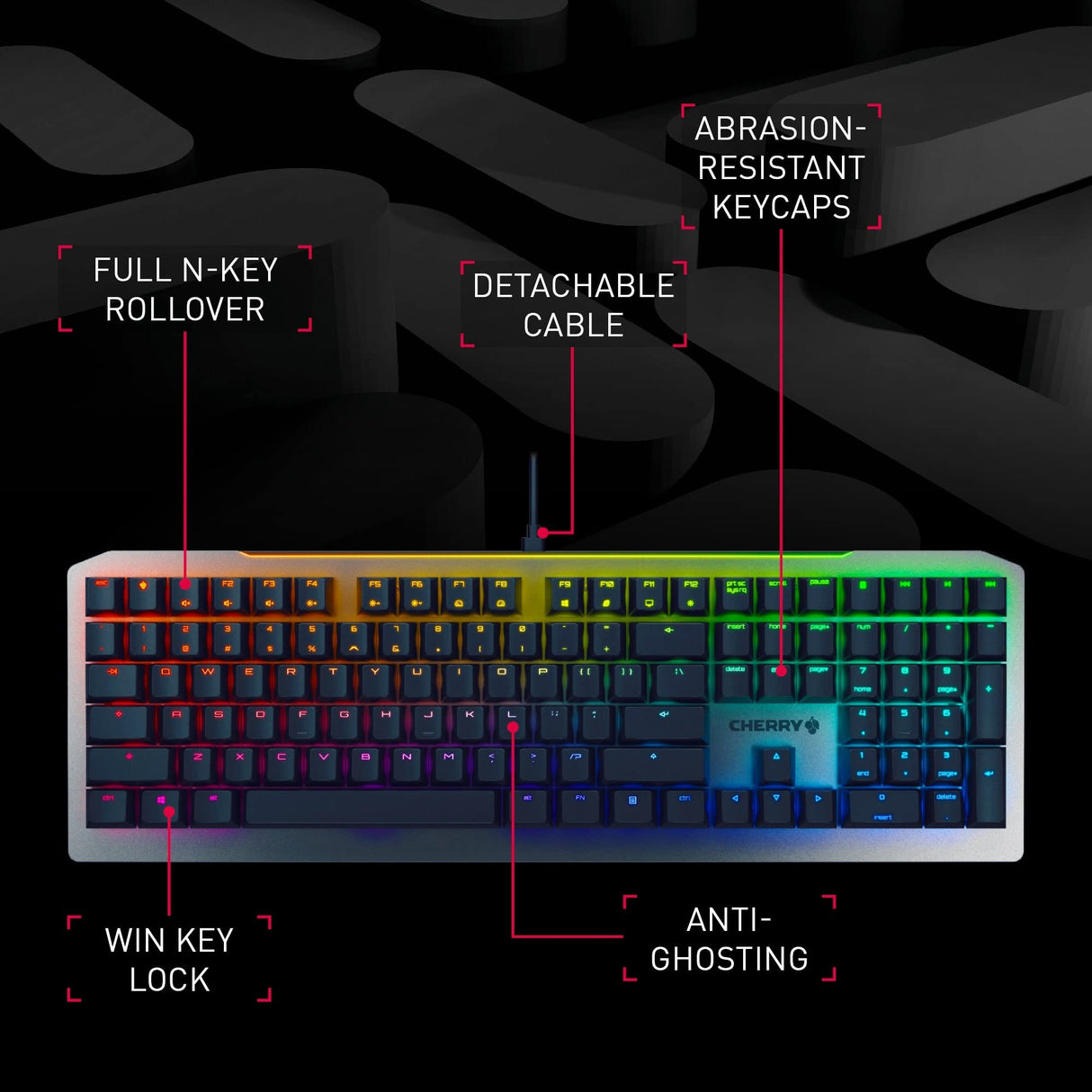 CHERRY MV 3.0, Teclado Gaming Mecánico con Iluminación RGB, Distribución de Teclado Alemán (QWERTZ), Diseño de Aluminio Brillante, Switches CHERRY MV (VIOLA), Negro