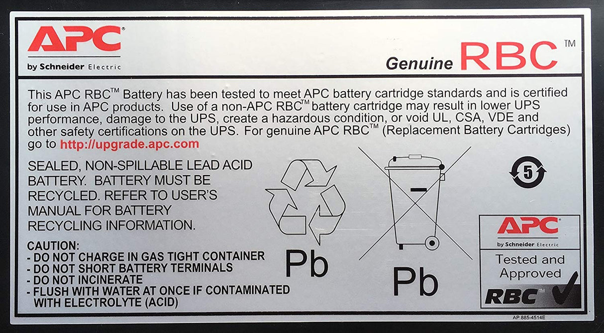 APC – Schneider Electric RBC116 116 Cartucho de Batería de Sustitución , 41.9cm x 8.9cm x 16.5cm, Negro