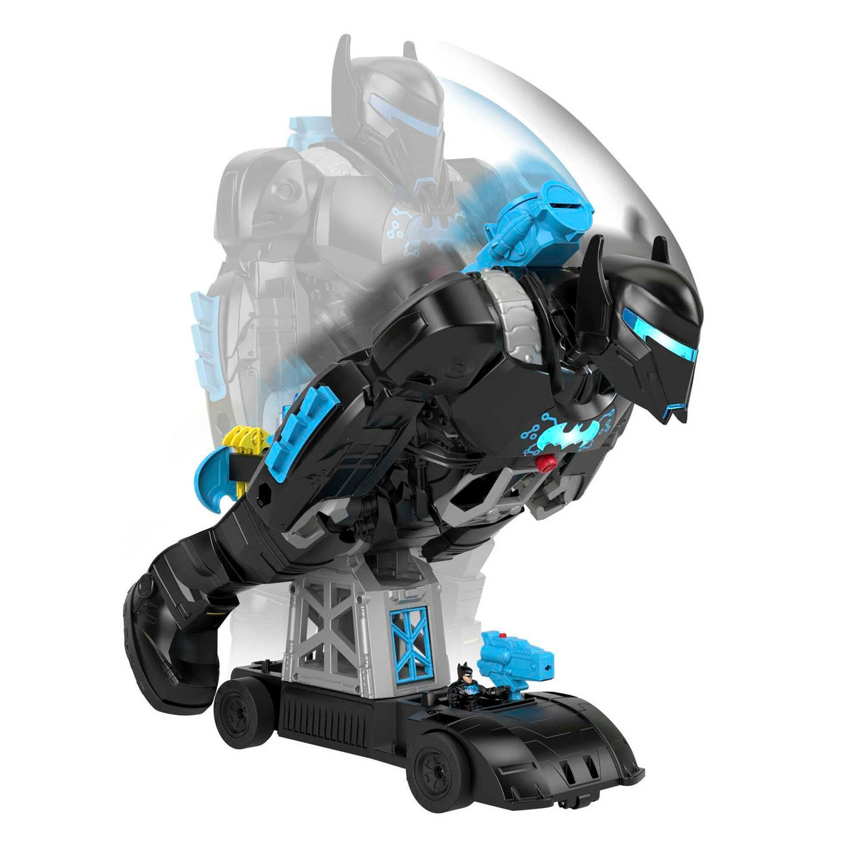 Fisher-Price Imaginext DC Super Friends Bat-robot con Bat-tecnología, robot 2 en 1 que se transforma y conjunto de juego de Batman con luces y sonidos para niños y niñas de 3 a 8 años