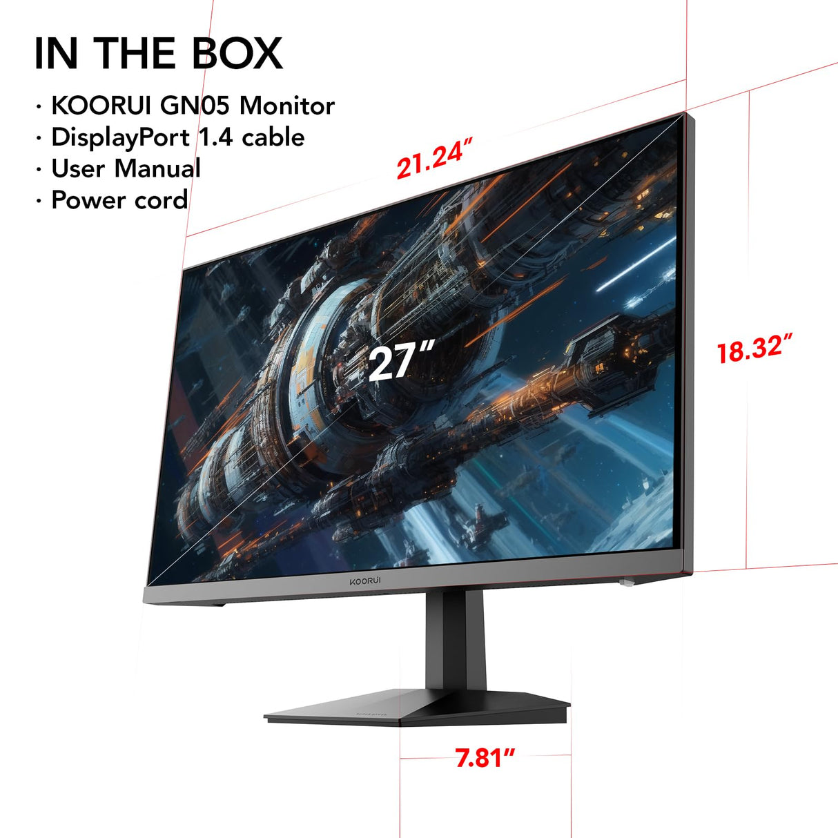 KOORUI Monitor 27 Pulgadas,Monitor Gaming 240Hz, Pantalla Ordenador QHD2560 x 1440p,1ms, HDR10, 90% DCI-P3, Adaptive Sync, VESA 75 * 75mm, Negro