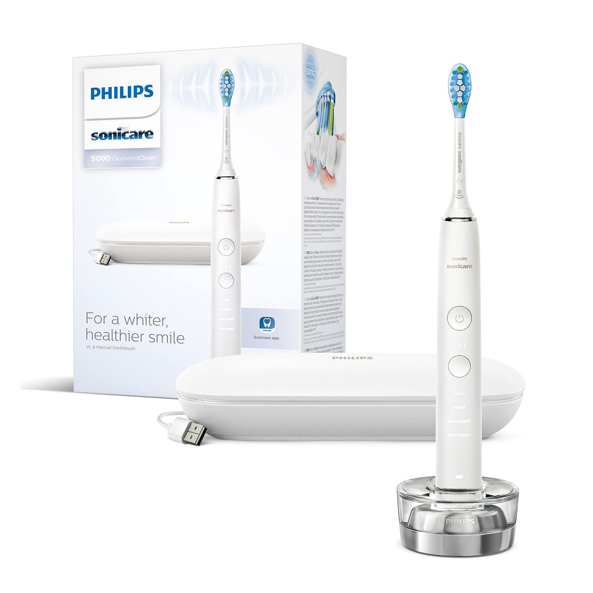 Philips Sonicare DiamondClean Series 9000 - Cepillo de dientes eléctrico, cepillo sónico, limpiador de dientes y encías, 1 cabezal de cepillo C3 Premium para control de placa (modelo HX9911/63), color