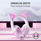 Razer Kraken Kitty V2 - Auriculares RGB con Cable y Kitty Ears para Juegos y Streaming (325 g, transductores Triforce de 40 mm, micrófono cardioide HyperClear, Sonido Envolvente) Blanco