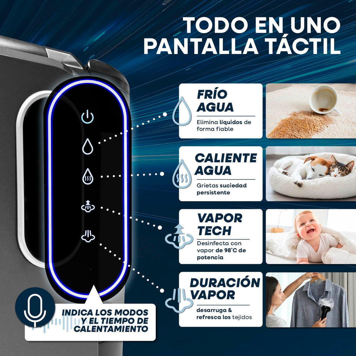 CLEANmaxx Limpiador de tapicería y alfombras Pro Steam | 3 en 1: limpiador de tapicería, limpiador de puntos, limpiador de manchas con tecnología de agua caliente y vapor para alfombras, coches