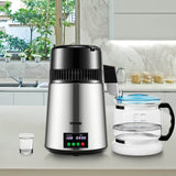 VEVOR Destilador de Agua 4 L Filtro de Destilación de Agua con Recipiente de Vidrio 750W 1 L/H Ajuste de Velocidad, Destilación Filtro Purificador 7,9 lbs de Acero Inoxidable con Pantalla Doble, Plata
