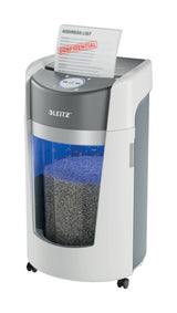 Leitz 83600000 - Destructora de Papel IQ OptiMax Office P5 Micro-Corte, Tritura 10-12 Hojas, Tecnología Única de Rotación y +33% de Capacidad de la Papelera, 35L (550xA4), Ultra-Silenciosa, Blanca
