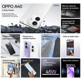 OPPO A40 - Smartphone Libre, 8GB(4GB+4GB) 128GB, Pantalla HD+ LCD 6.7", Cámara 50+2+8 MP, Android, Batería 5100mAh, Carga Rápida 45W - Negro