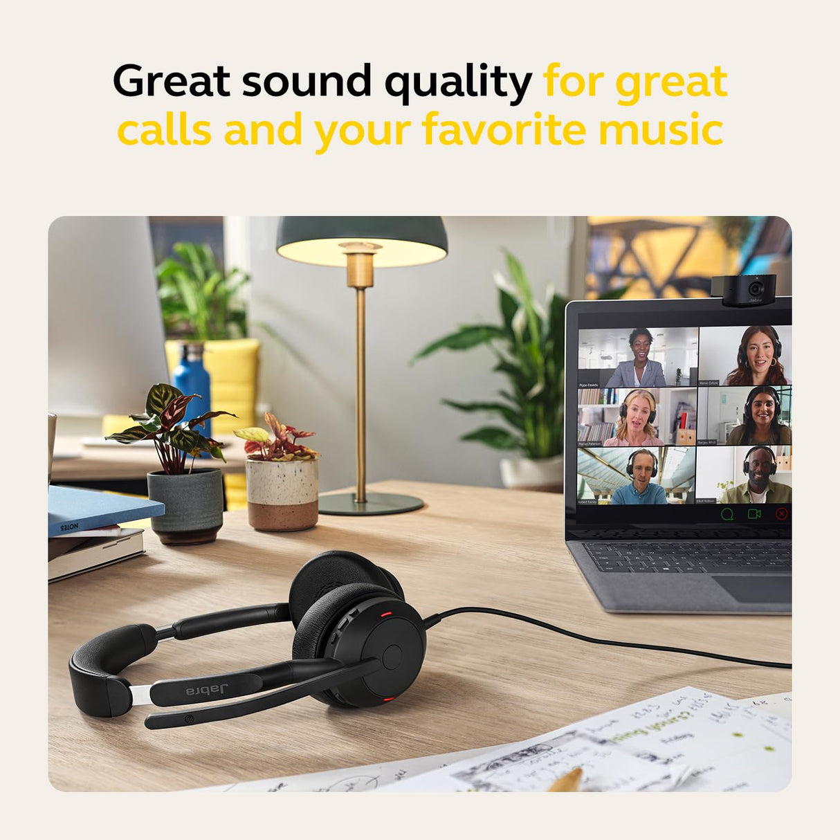 Jabra Evolve2 50 - Auriculares estéreo con Cable, tecnología AirComfort, micrófonos con cancelación de Ruido y cancelación Activa de Ruido, Certificado MS Teams, Funciona con Todas Las demás