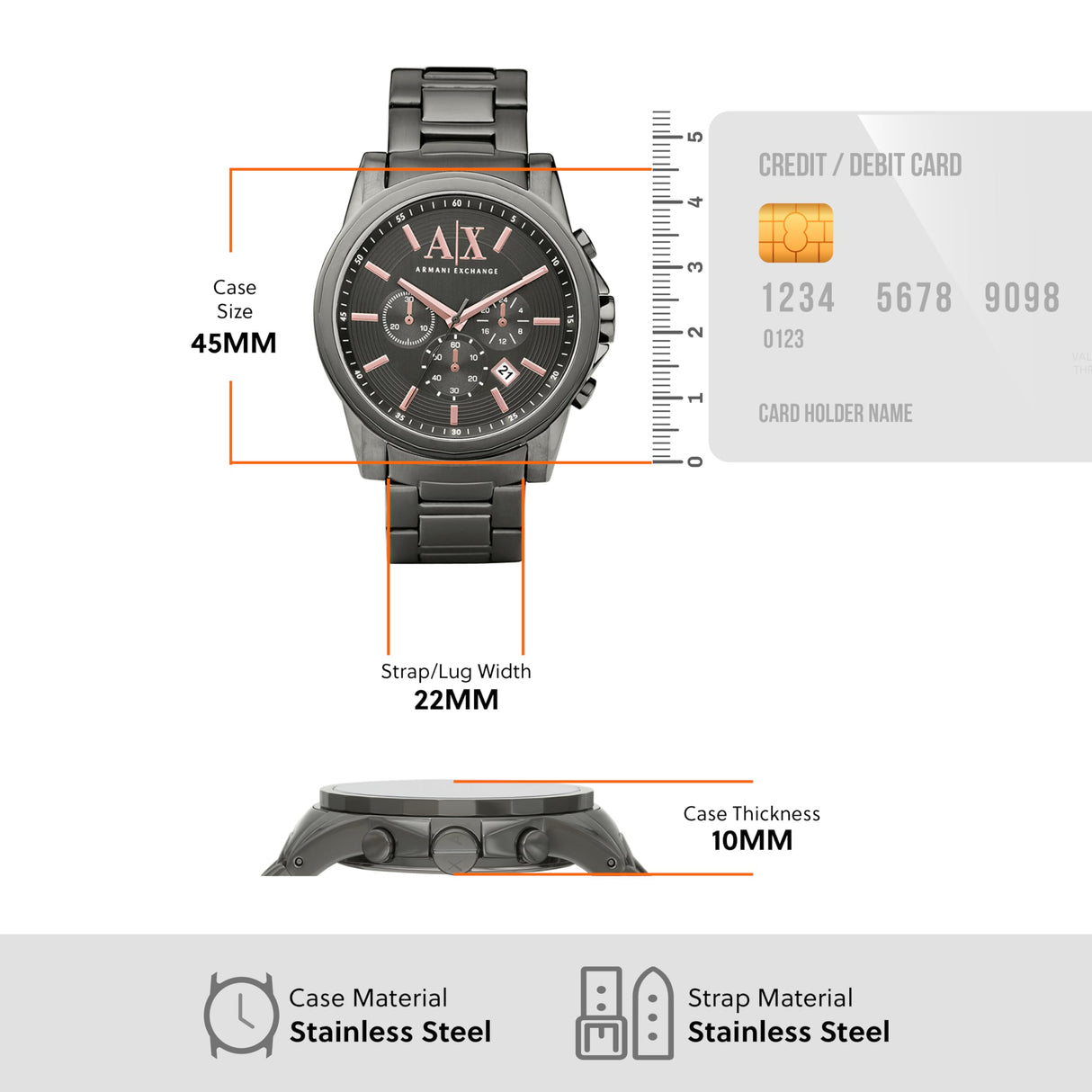 Armani Exchange Reloj para hombre, movimiento cronógrafo de cuarzo y caja de 45 mm con correa de acero inoxidable, Gris