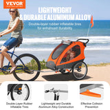 VEVOR Remorque de vélo pour Enfants, siège Double, Charge 55 kg, Porte-auvent 2 en1 transformant en Poussette, remorque de vélo Pliable pour Tout-Petits Avec attelage de vélo universel, Orange Gris