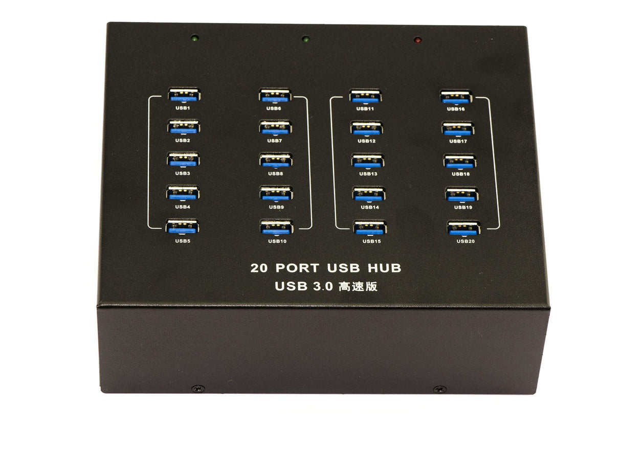 KALEA-INFORMATIQUE Estación de Carga y HUB USB Tipo Industrial. 20 Puertos USB 3.0 5G con Fuente de Alimentación de 20A. Montable o en Bastidor