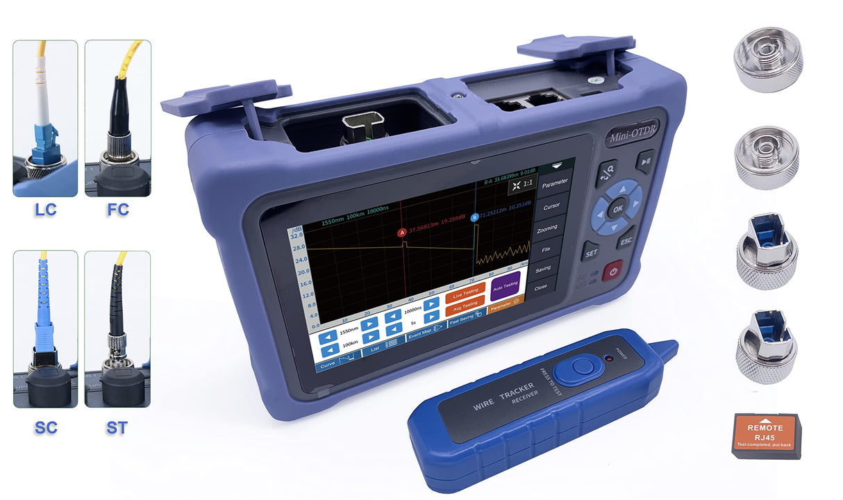Elfcam® - OTDR para FTTH, 26dB/24dB Monomodo 1310nm / 1550nm, Portátil 4 en 1 + VFL + OPM + OLS, Probador de Fibra Óptica/Reflectómetro de Dominio Óptico, Hasta 100 km (ELF-5800)