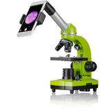 Bresser Microscopio para Estudiantes Biolux Sel con Soporte para Smartphone, Ricos Accesorios y Sistema de Zoom Barlow para niños, Principiantes y Adultos, Color Verde