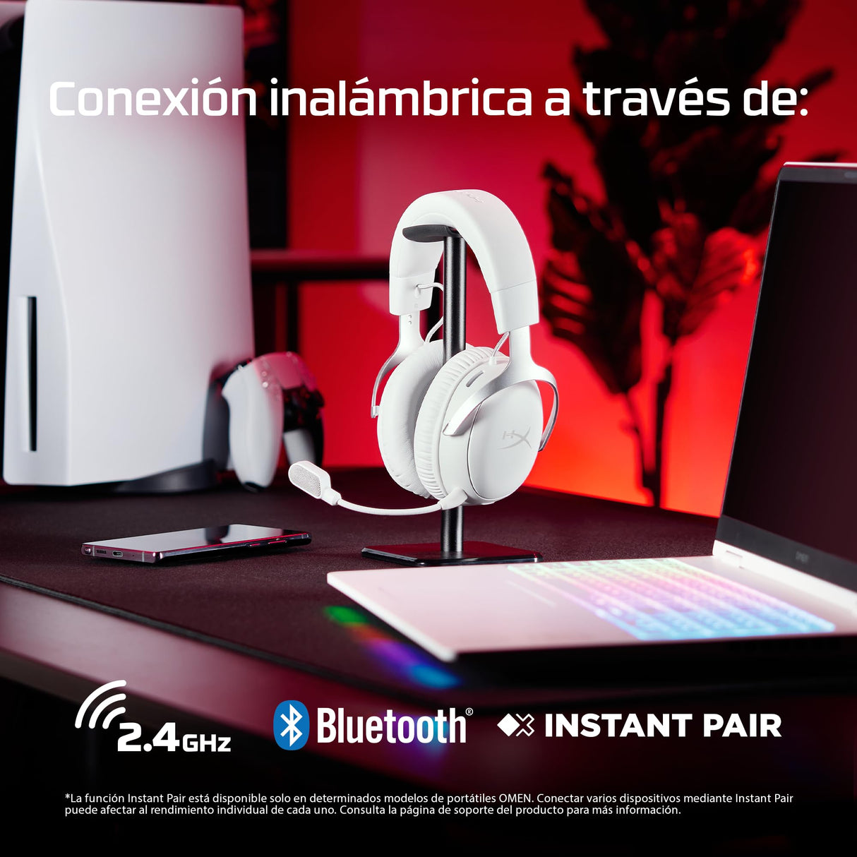 HyperX Cloud III S - Auriculares Gaming inalámbricos, Bluetooth, 2.4Ghz, PC, PS5, Xbox, Drivers 53 mm, DTS, micrófono 10mm, batería hasta 200h, Blanco
