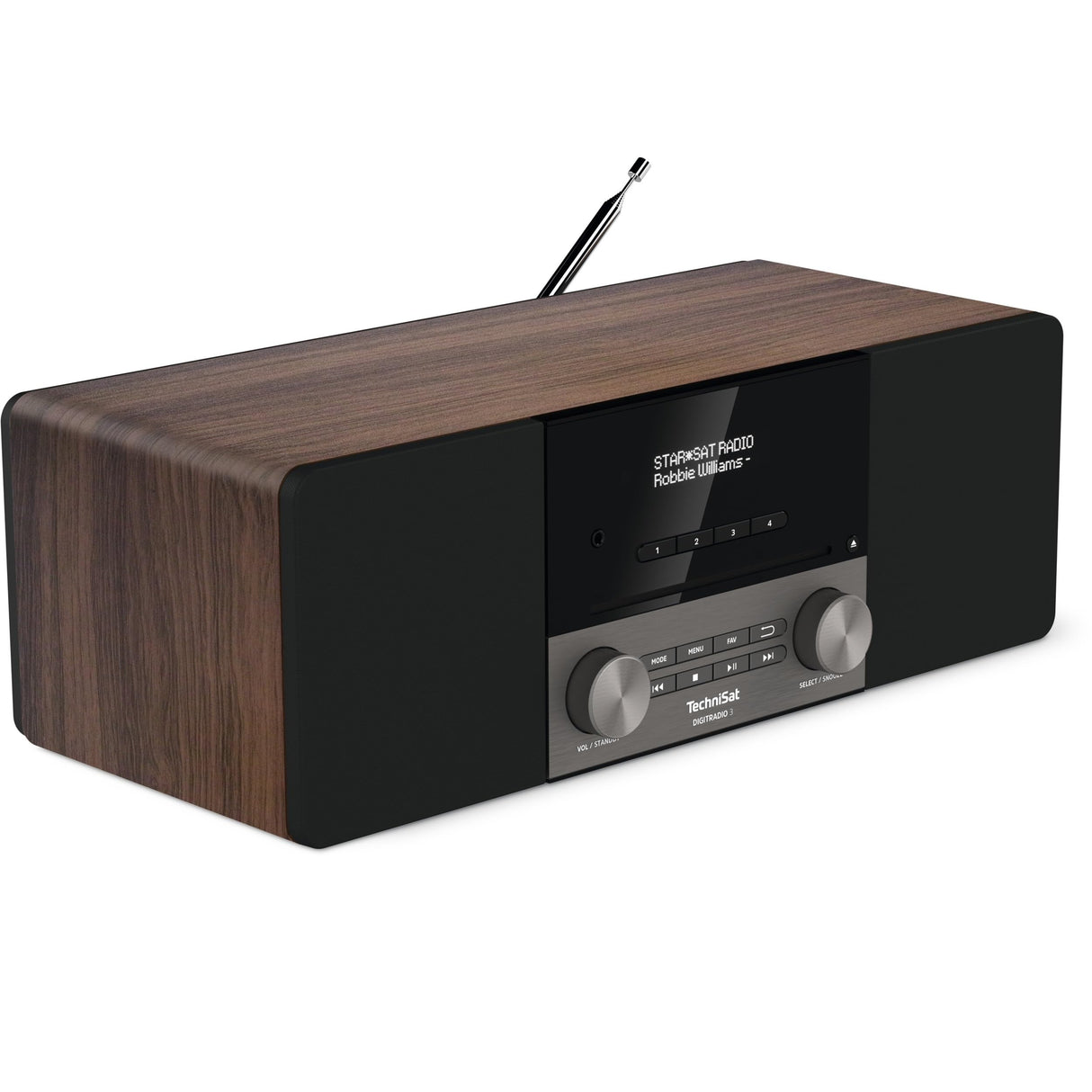 TechniSat DIGITRADIO 3 - Sistema Compacto de Radio Estéreo Dab (Dab+, FM, Reproductor de CD, Bluetooth, USB, Conexión para Auriculares, Entrada AUX, Radio Reloj Despertador, Pantalla OLED) Nogal