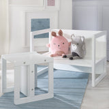roba Grupo de Asiento de Estilo rústico para niños, 1 Taburete y un Banco para niños Convertible a la Mesa, Color Blanco