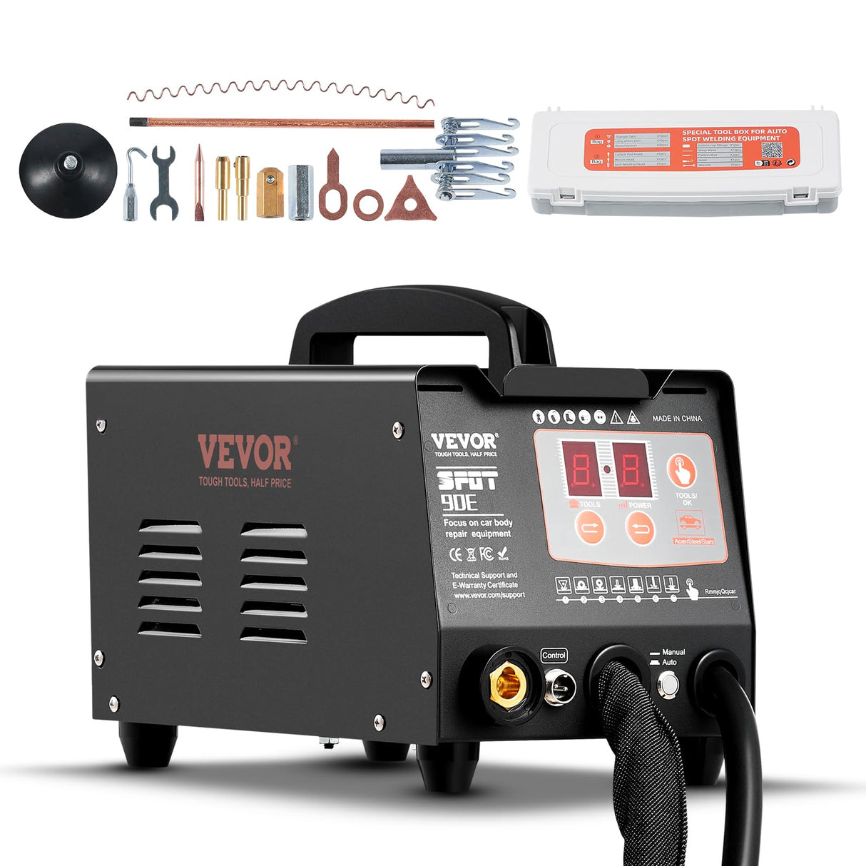 VEVOR Soldador por Puntos y Extractor de Abolladuras 3 kW Kit de Reparación de Abolladuras con Soldador de Pernos con 2 Pistolas de Soldadura 7 Modos Máquina de Reparación de Abolladuras para Autos