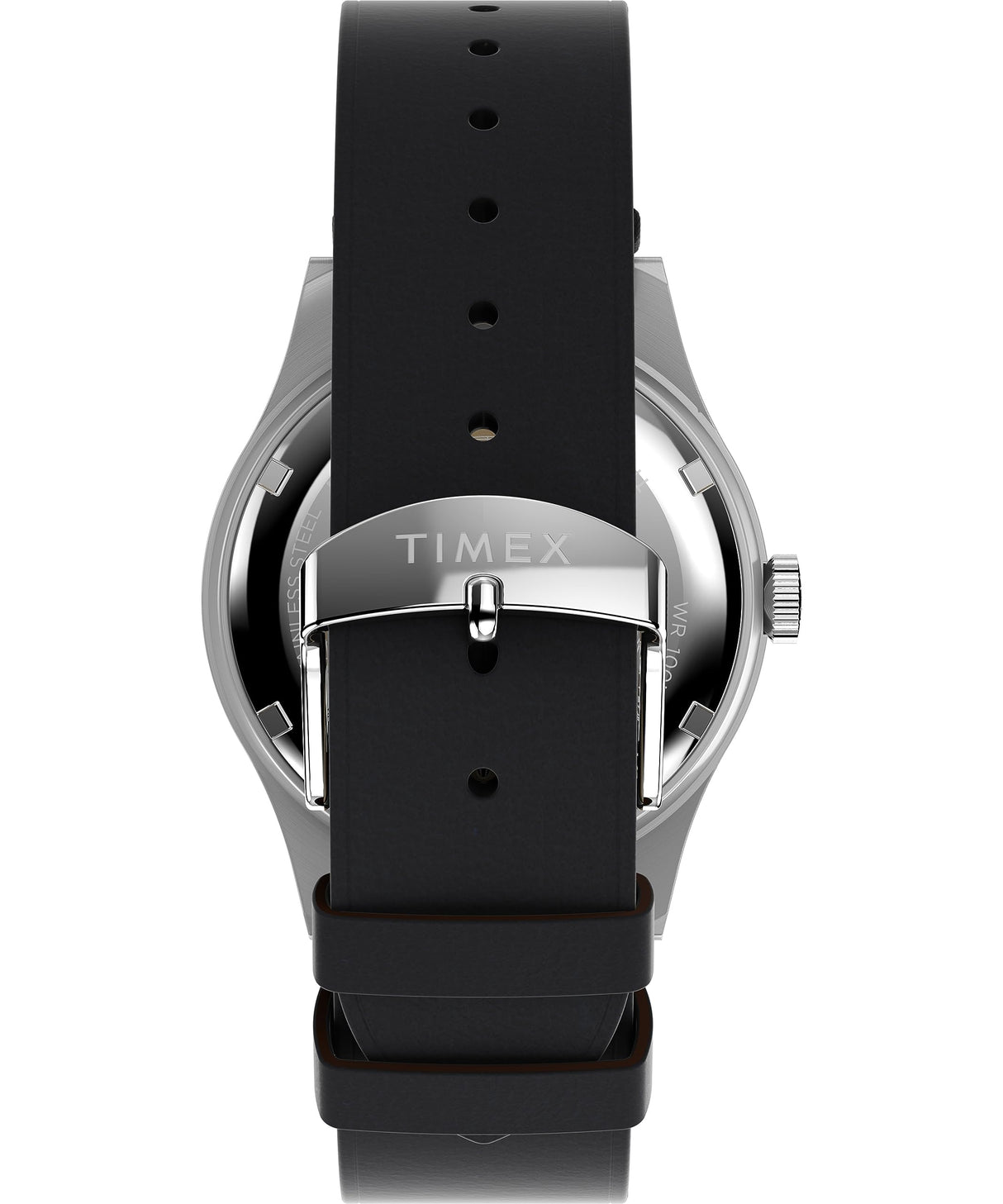 Timex Waterbury - Reloj de 39 mm para hombre, correa de liberación rápida de cuero negro de dos piezas, esfera negra, caja de acero inoxidable TW2W14700