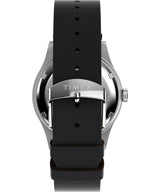 Timex Waterbury - Reloj de 39 mm para hombre, correa de liberación rápida de cuero negro de dos piezas, esfera negra, caja de acero inoxidable TW2W14700