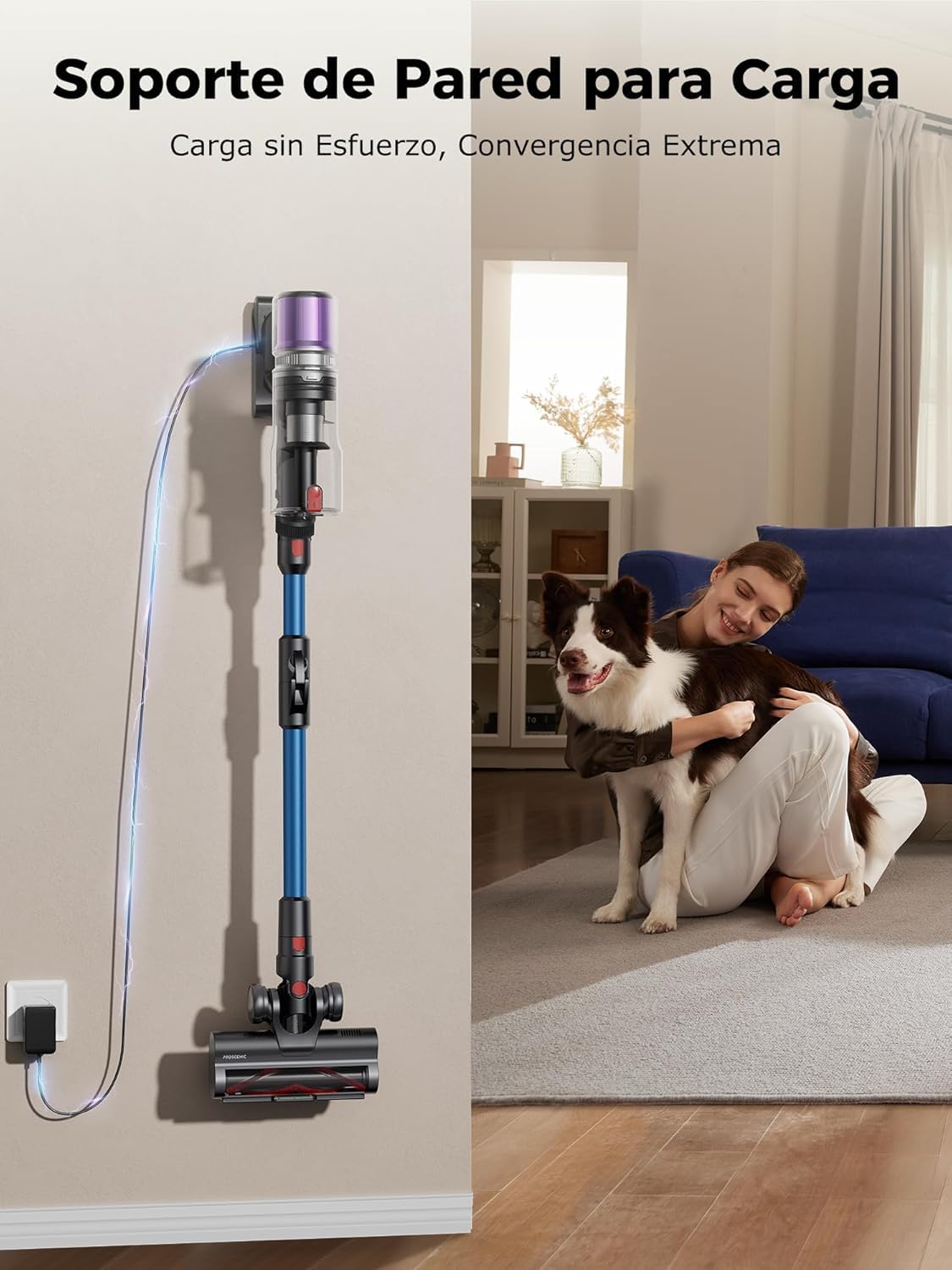Proscenic P16 Aspiradora sin Cable 55Kpa/550W/65Mins, Aspiradora Escoba Vertical con Tubo Plegable, Cepillo Anti-Enredo y Pantalla Táctile LED para Suelo/Alfombra/Pelos de Mascotas