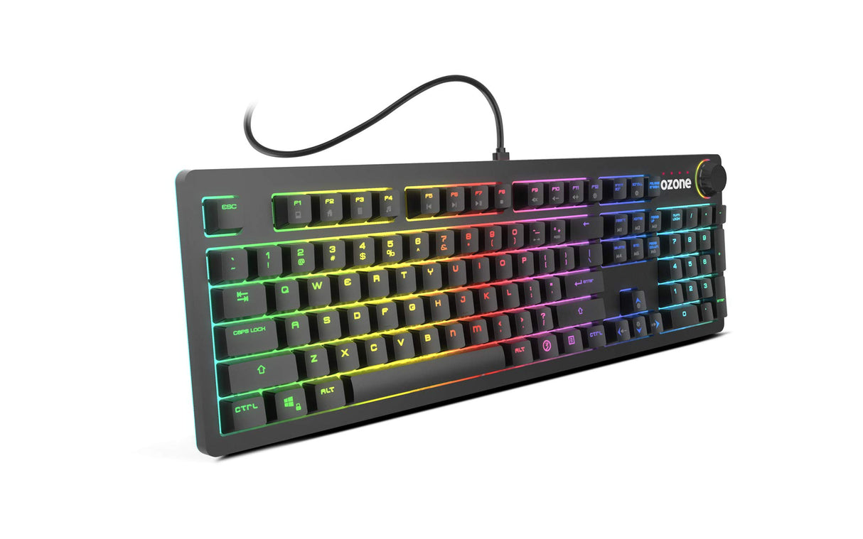 Ozone Gaming OZSTRIKEBACKSP Gear Strikeback, Teclado Mecánico, Switches Mecánicos Kailh Red, Iluminacion LED RGB Spectra, 18 Modos de Illuminación, Silencioso, Numérico, Layout Español, Negro