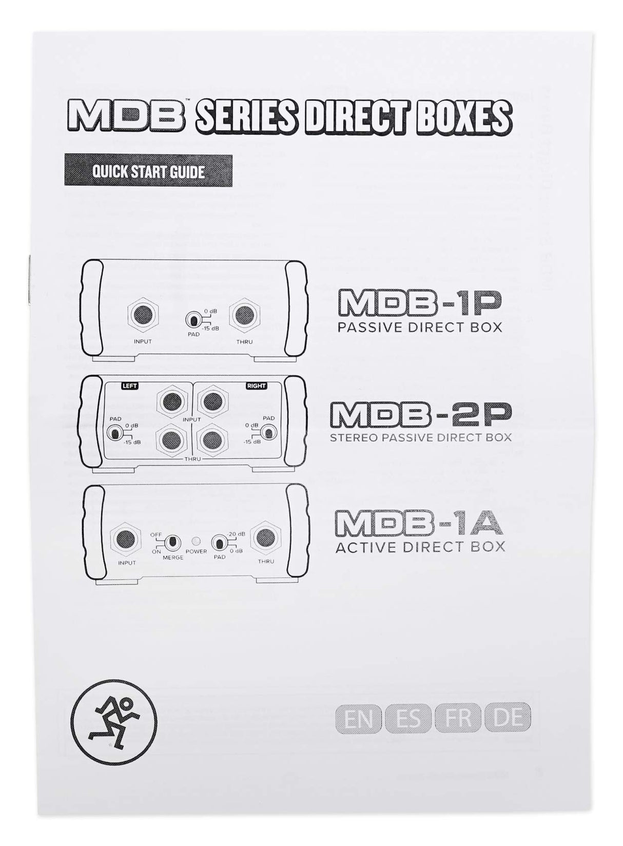 MACKIE MDB-1A caja de inyección directa (DI) activa con corte de graves, polaridad, Ground Lift, atenuador de -20 dB y Merge