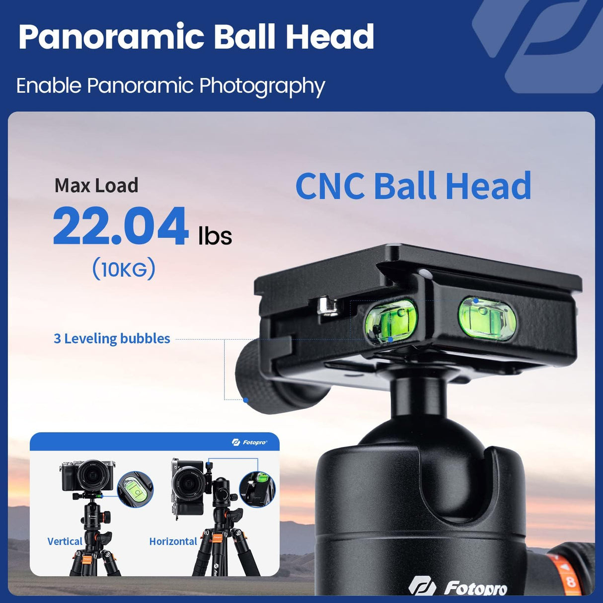 Fotopro Trípode Horizontal para cámara de 160 cm con Cabeza de Bola de 360 Grados, Placa de liberación rápida para cámara de vídeo DSLR, trípode 2 en 1 y monopié, Carga máxima de 10 kg