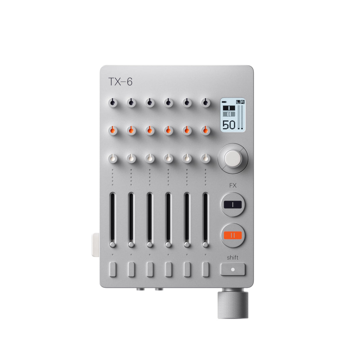 Teenage Engineering TX–6 Mezclador portátil con 6 canales estéreo e interfaz de audio USB con batería recargable de 8 horas, midi BLE y USB, compatible con iOS