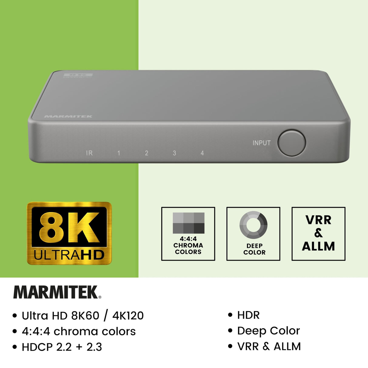 HDMI 2.1 Switch - AS48-4K 120Hz - Conmutador Gaming HDMI 8K - HDMI 2.1 - HDR - Funciones PS5 y Xbox - ALLM - VRR - QFT - QMS - 4 entradas/1 Salida - Adaptador HDMI 4K120-48Gbps - Dolby Digital