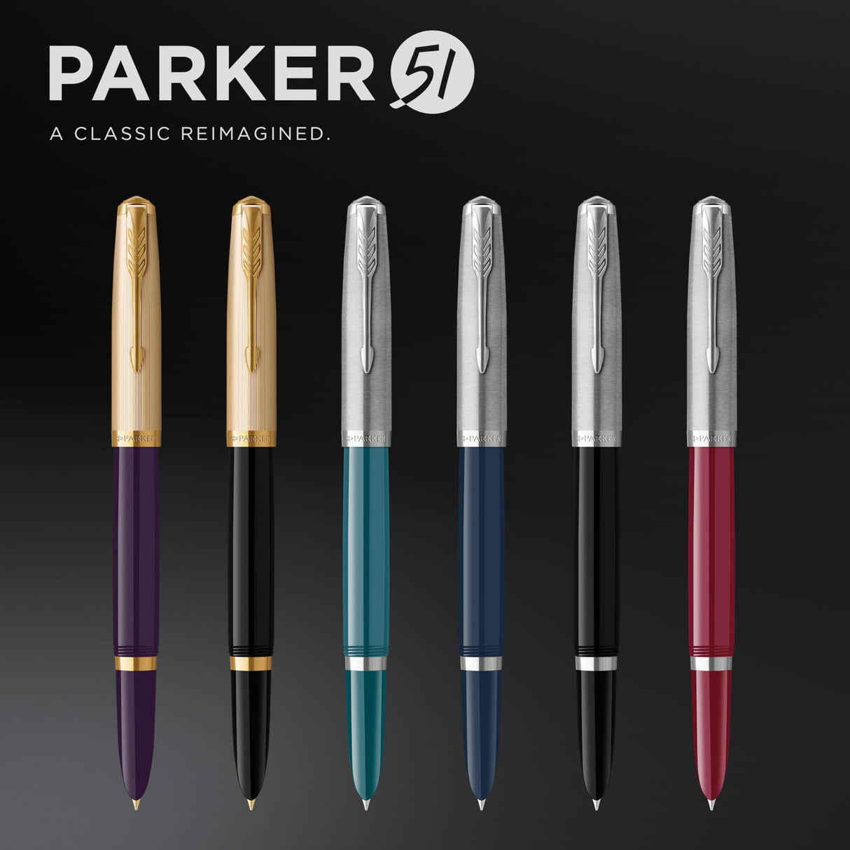 Parker 51 pluma estilográfica | cuerpo azul verdoso con adorno cromado | plumín fino con cartucho de tinta negra | estuche de regalo