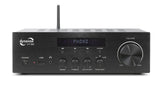 Dynavox VT-90 Amplificador estéreo Compacto, terminales de conexión atornillables para 4 Altavoces, Control Remoto, Entrada de Fono, transmisión BT, Negro