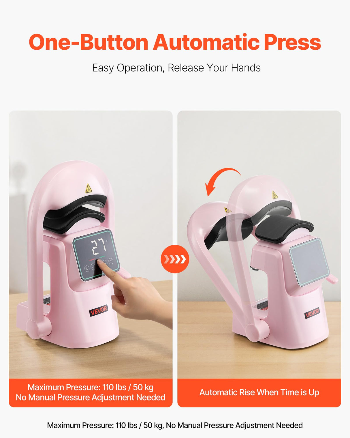 VEVOR Prensa Térmica Automática para Gorras con 2 Platinas Intercambiables Pantalla Táctil para un Control Preciso de Tiempo y Temperatura, Impresión por Transferencia Térmica para Sombreros, Rosa