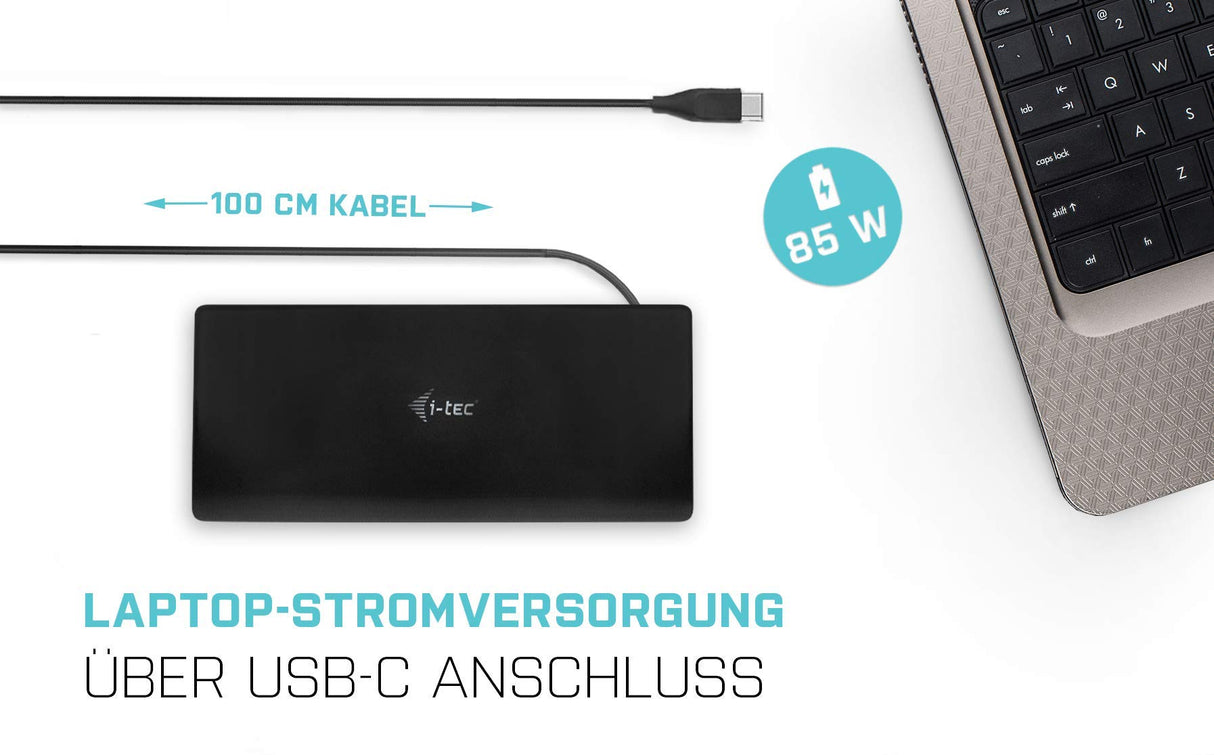 I-Tec USB-C Docking Station Quattro para 4 Pantallas con Alimentación de 85W - 2X DisplayPort, 2X HDMI, 1x GLAN, 5X USB 3.0, 1x USB-C, 2X 3,5mm para Audio y Micrófono