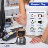 Ewent EW3450 Lector de códigos de Barras QR 1D 2D omnidireccional con Cable USB, Manos Libres, escaneo automático con detección de imágenes. Comercios, almacenes, supermecados.etc