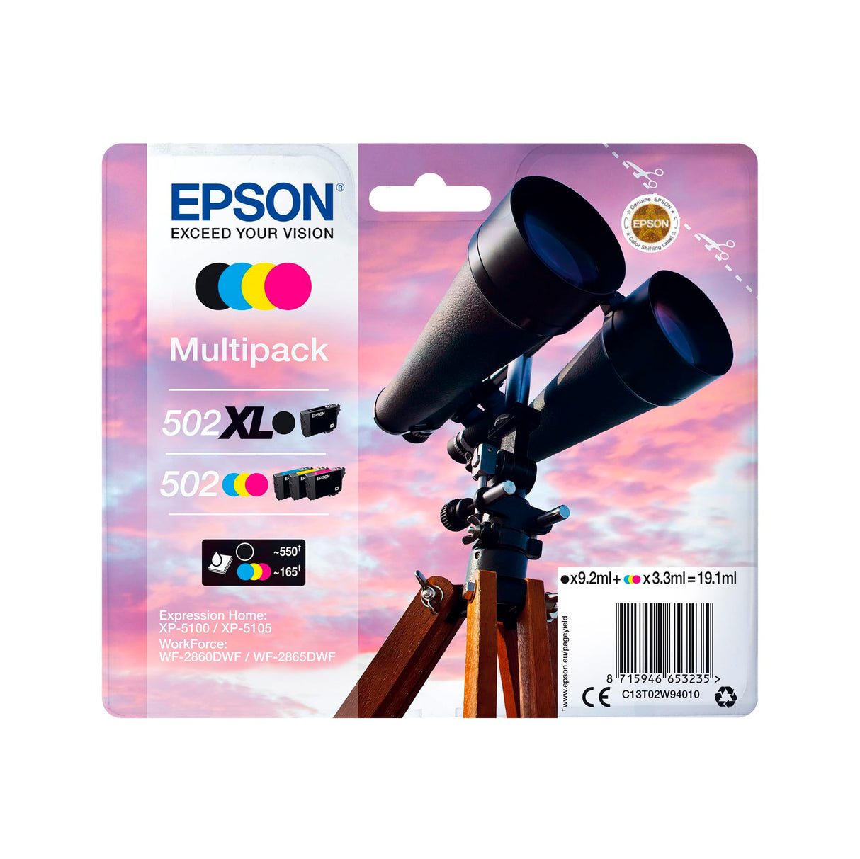 Epson 502XL 6.4ml 9.2ml 550páginas 470páginas Negro, Cian, Magenta, Amarillo cartucho de tinta para impresoras 9,2 ml, 6,4 ml)