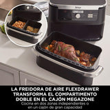 Ninja Foodi FlexDrawer Freidora de aire con compartimento doble, 10,4 l, 7 en 1, no usa aceite, con divisor de cestas extraíble, piezas antiadherentes y aptas para lavavajillas, en negro, AF500EU
