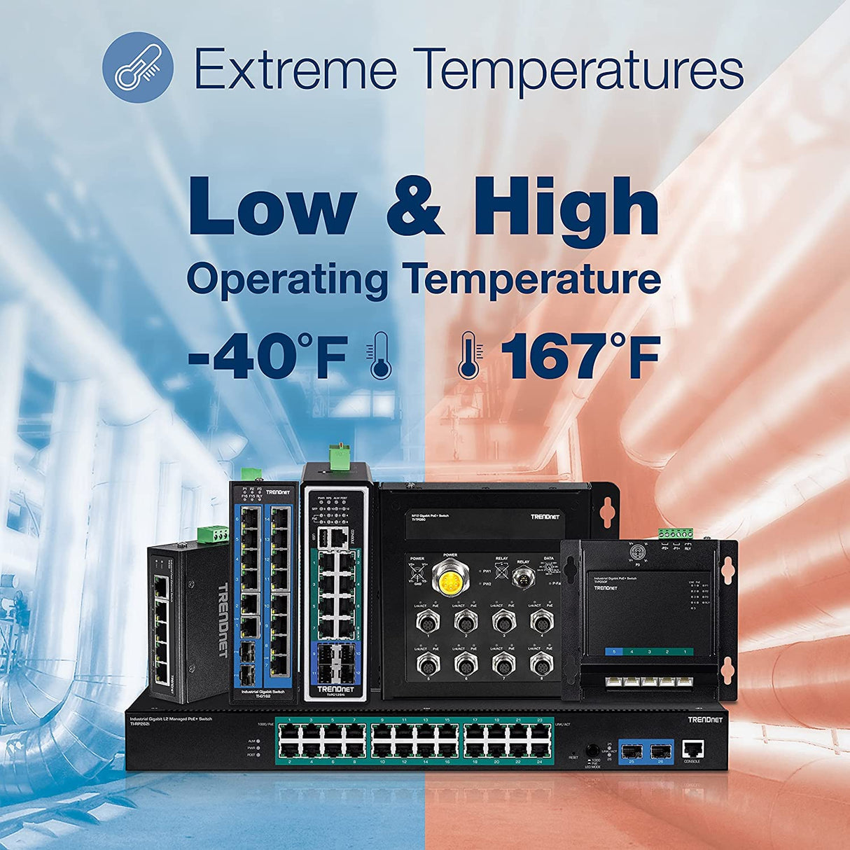 TRENDnet, TI-G102i, Conmutador DIN-Rail Industrial Gigabit L2 Administrable de 10 Puertos, 8 Gigabits, 2 SFP, Montaje en Riel DIN, IP30, Divisor Ethernet, Negro