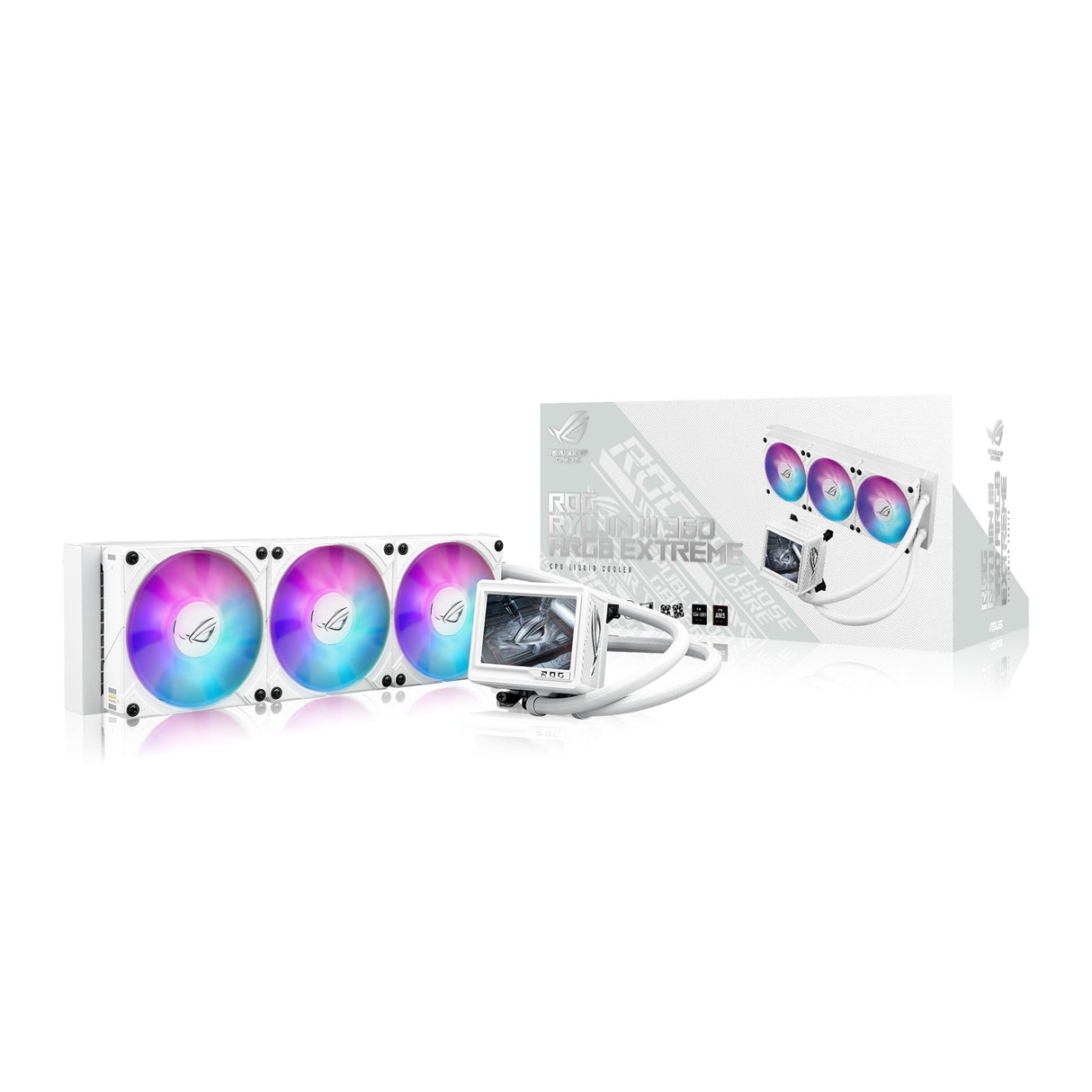 ASUS ROG Ryujin III 360 ARGB Extreme White Sistema de refrigeración AiO con Bomba Asetek Gen8 V2, Ventiladores magnéticos Reforzados, LCD de 3.5'', monitorización del Hardware y GIF Personalizados