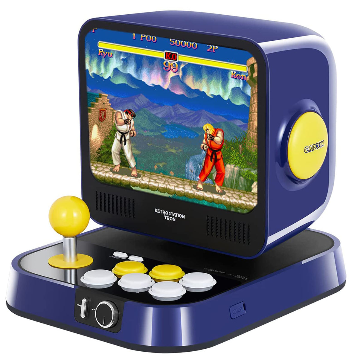 Retro Station Capcom - Consola de Arcade, precargada con Juegos Oficiales de Capcom 5 Street Fighter Series y 5 Juegos Mega Man Series, Monitor LCD de 8 Pulgadas y Compatible con Salida HDMI a
