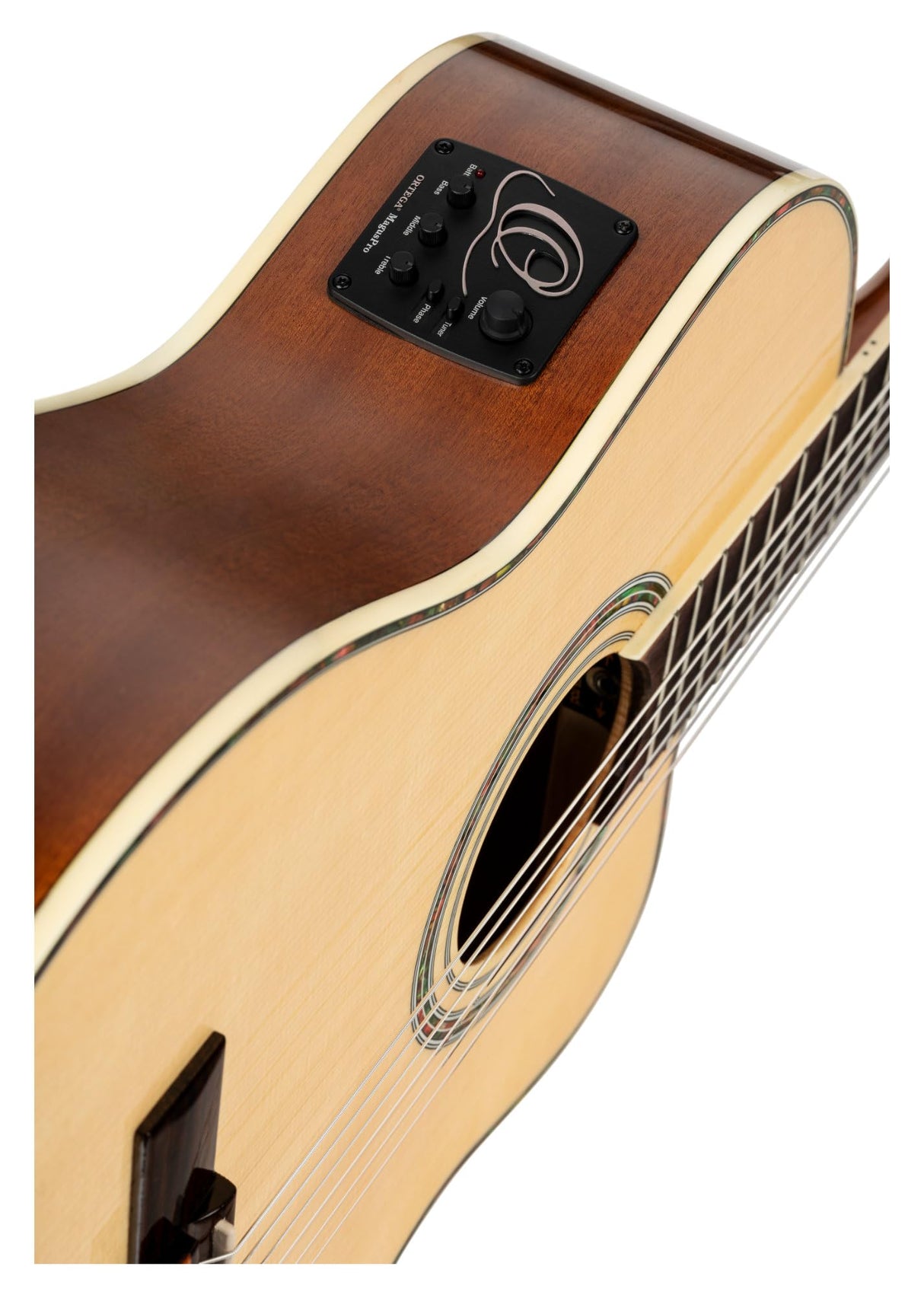 Ortega Guitars Family Series Pro - Guitarra de concierto de tamaño completo (electroacústica, abeto y caoba, incluye funda (RCE141NT)